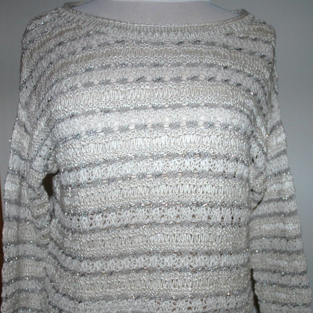 NWT LUCKY BRAND WOMEN'S CREAM & SILVER SHIMMER SWEATER XS & SMALL